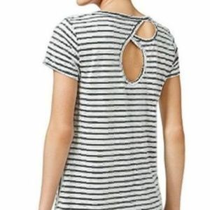 Calvin Klein black white stripe performance top cut out back detail Large